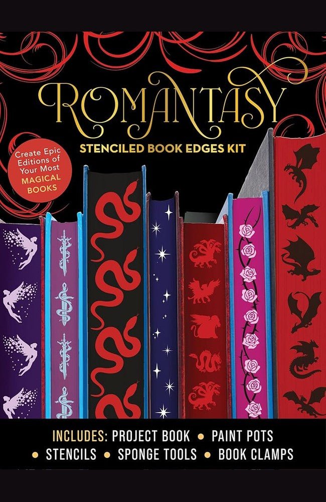 Romantasy Stenciled Book Edges Kit: Create Epic Editions of Your Most Magical Books - Includes: Project Book, Paint Pots, Stencils, Sponge Tools, Book Clamps cover image